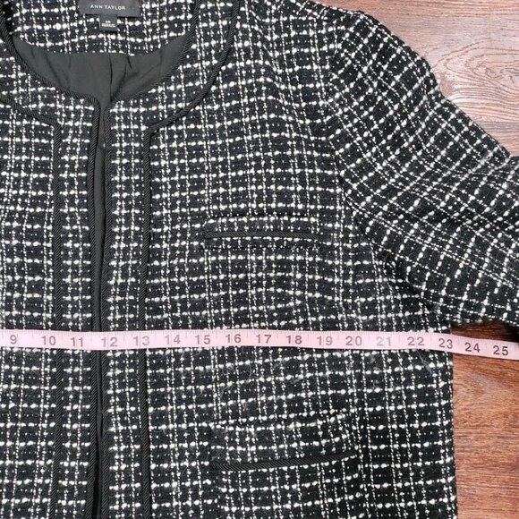 Ann Taylor Tweed Long Sleeve Open Office Work Preppy Blazer Jacket Black US 18 - Picture 11 of 14